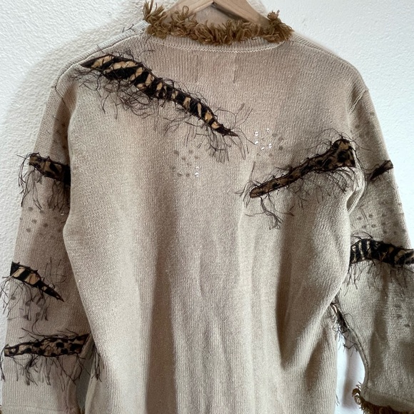 Vintage StoryBook Knits Cotton/Ramie Leopard Detail Sweater Cardigan Size M - Picture 8 of 9